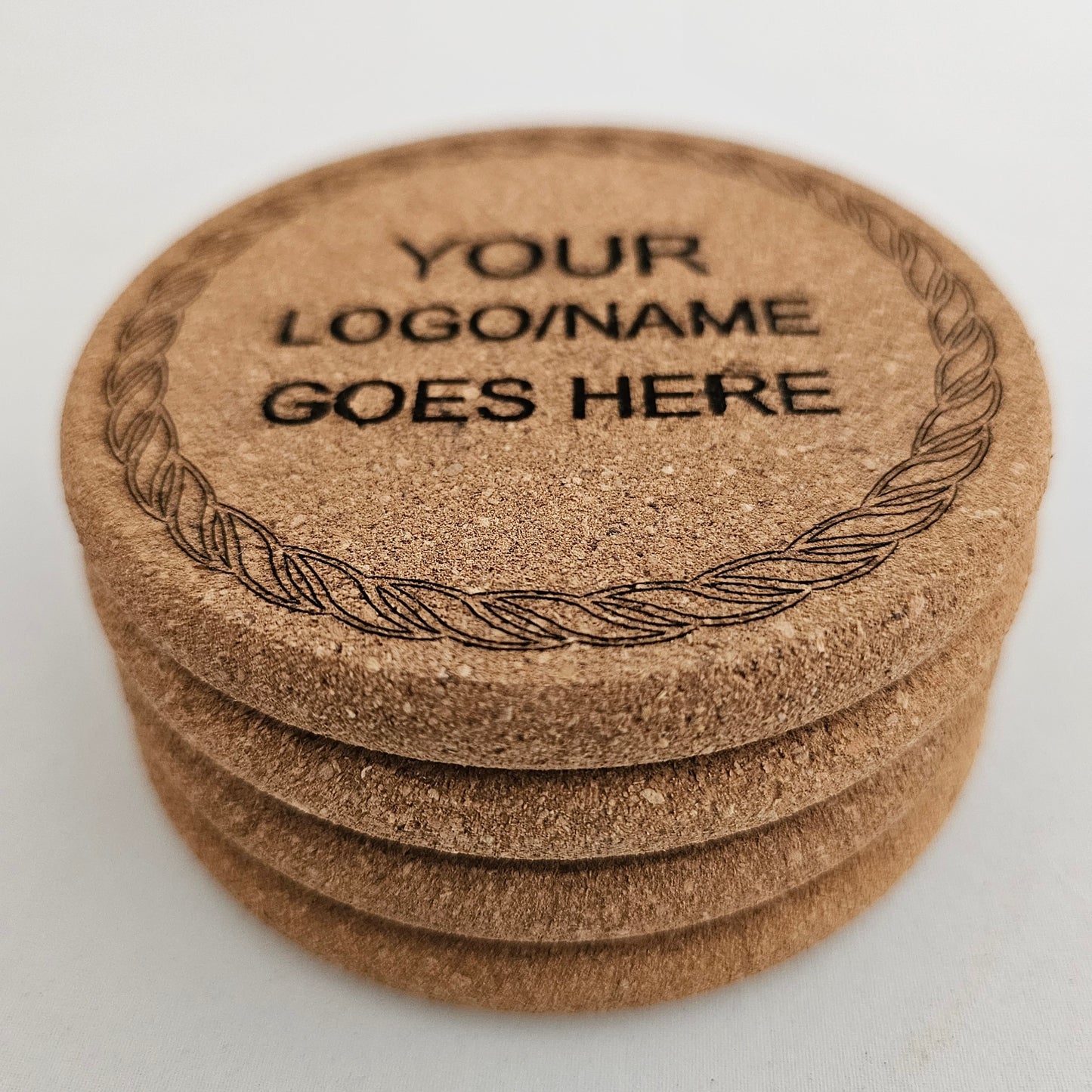 Custom Laser Engraved Cork Coaster Set – 4 Inch Round, 1/4 Inch Thick (Set of 4)