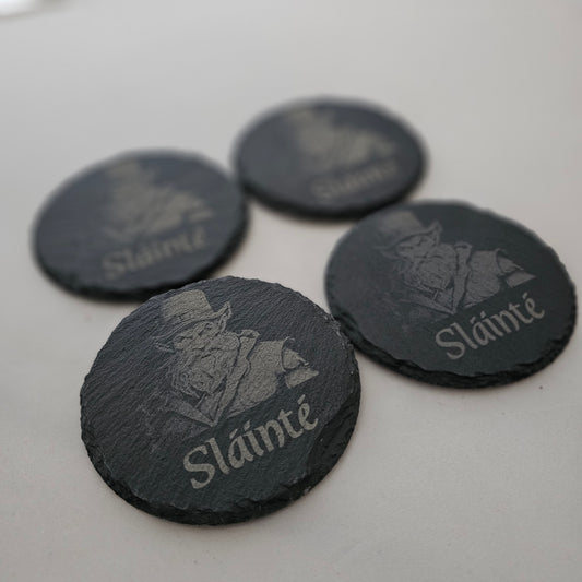 Sláinte Leprechaun: Laser-Engraved Slate Coaster