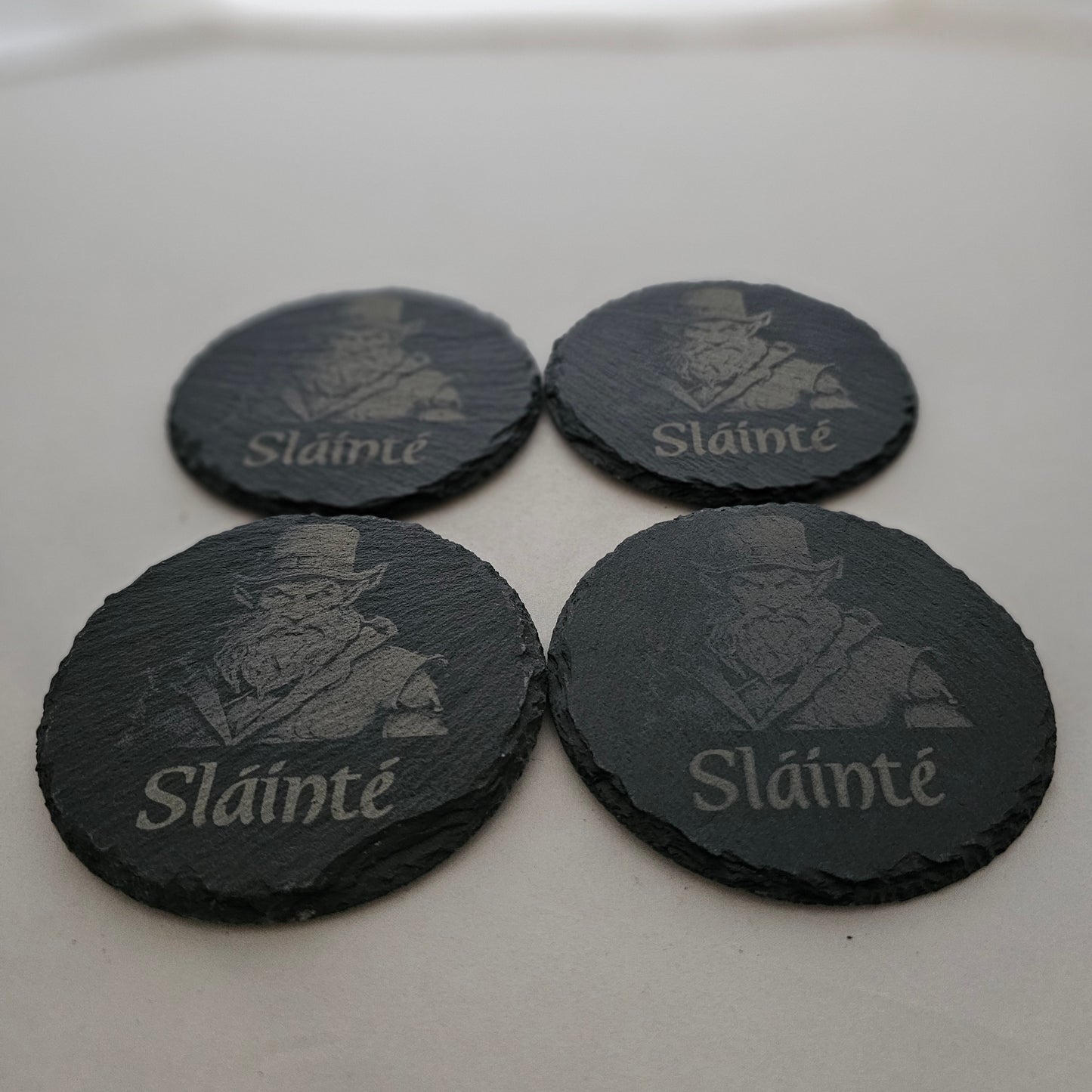 Sláinte Leprechaun: Laser-Engraved Slate Coaster