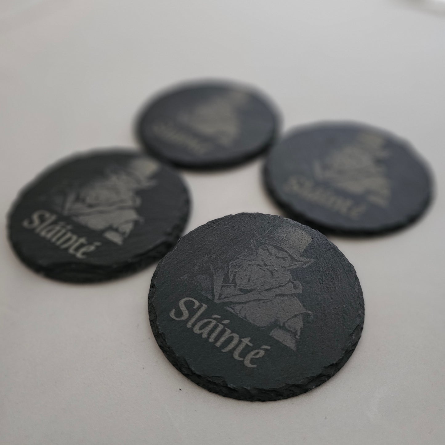 Sláinte Leprechaun: Laser-Engraved Slate Coaster