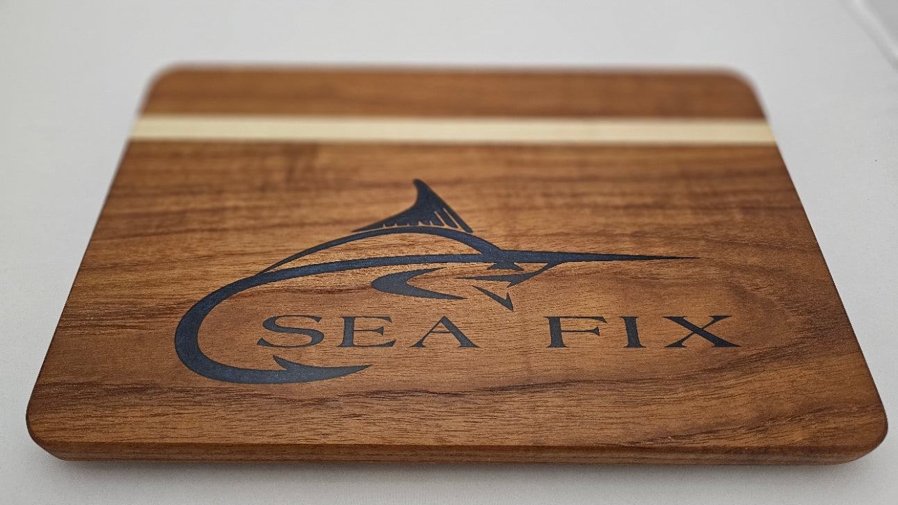 Handmade Custom Laser Engraved Teak and Holly Cutting Board with Resin Inlay – (approx)13" x 10" x 7/8"