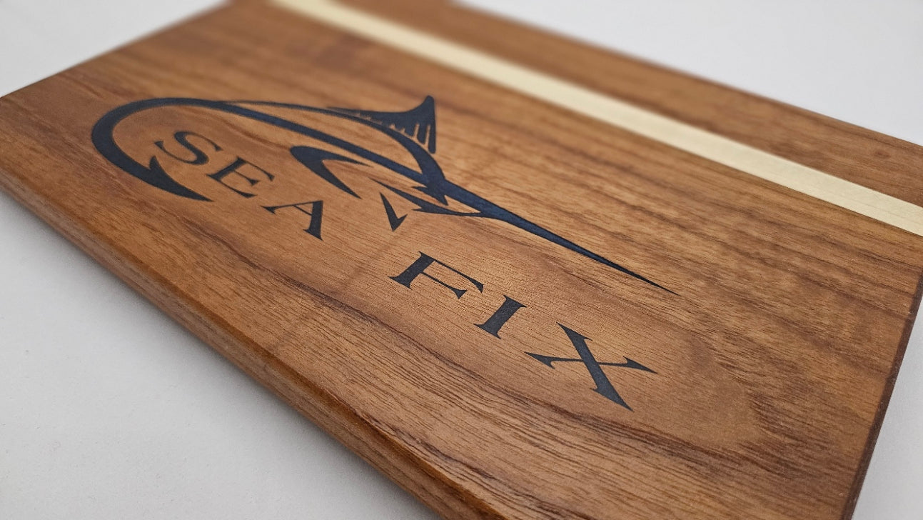 Handmade Custom Laser Engraved Teak and Holly Cutting Board with Resin Inlay – (approx)13" x 10" x 7/8"