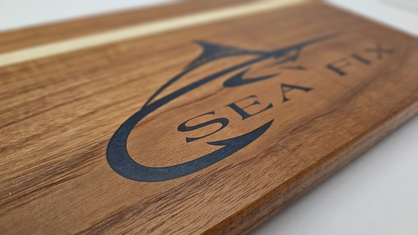 Handmade Custom Laser Engraved Teak and Holly Cutting Board with Resin Inlay – (approx)13" x 10" x 7/8"