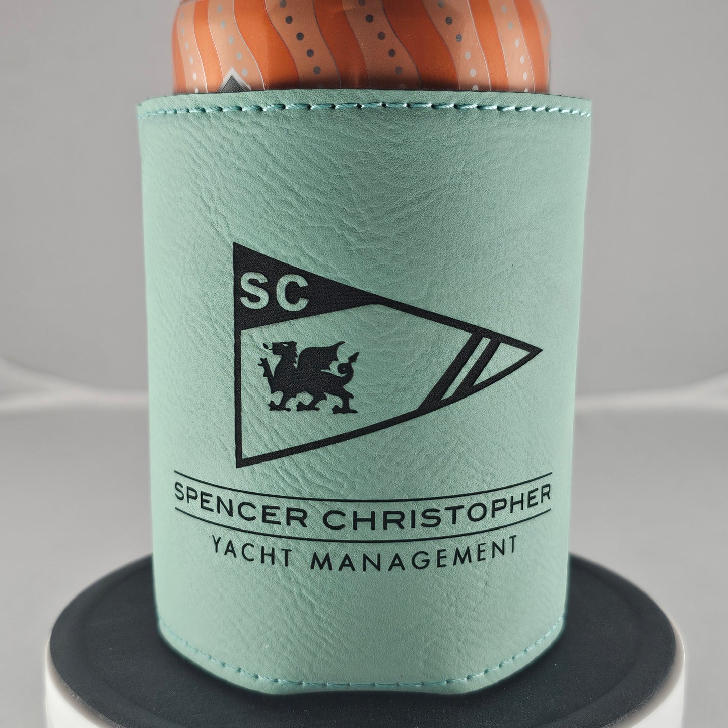 Custom Laser Engraved Leatherette Can Koozie – 12 oz