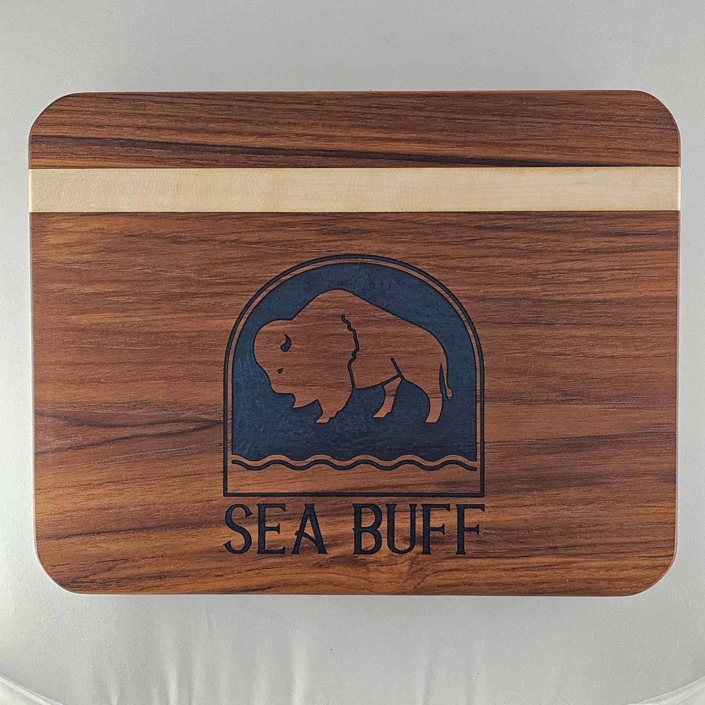 Handmade Custom Laser Engraved Teak and Holly Cutting Board with Resin Inlay – (approx)13" x 10" x 7/8"