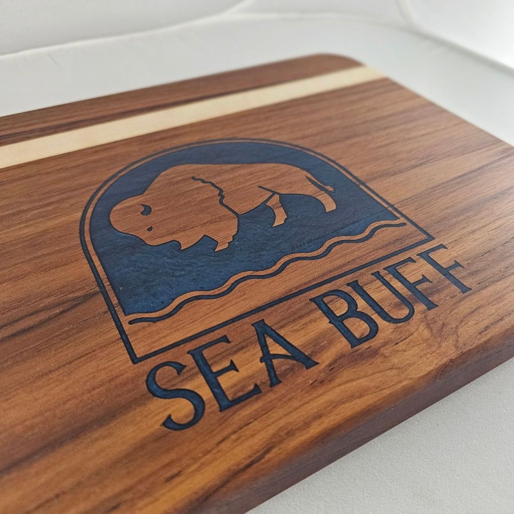 Handmade Custom Laser Engraved Teak and Holly Cutting Board with Resin Inlay – (approx)13" x 10" x 7/8"