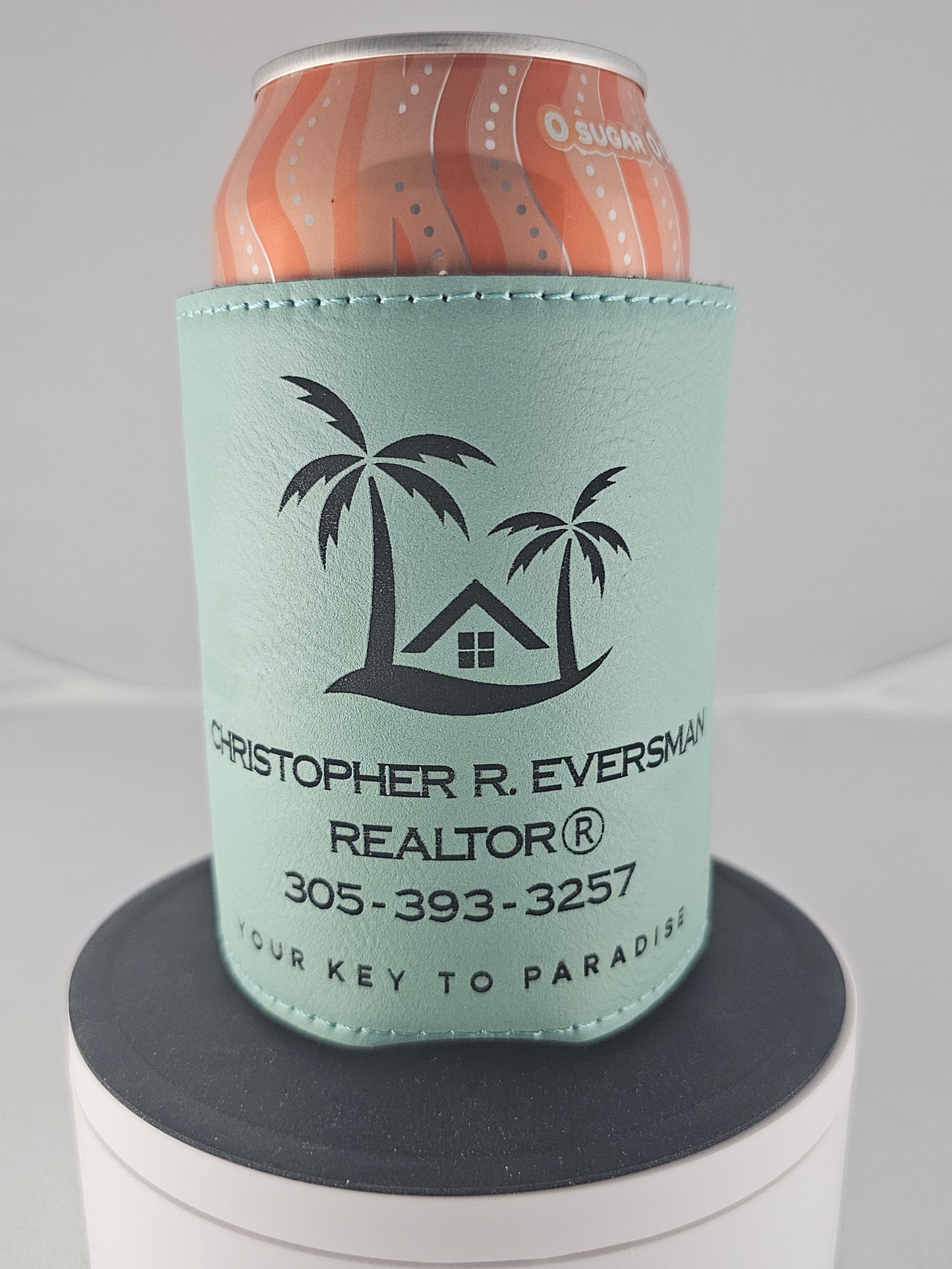 Custom Laser Engraved Leatherette Can Koozie – 12 oz