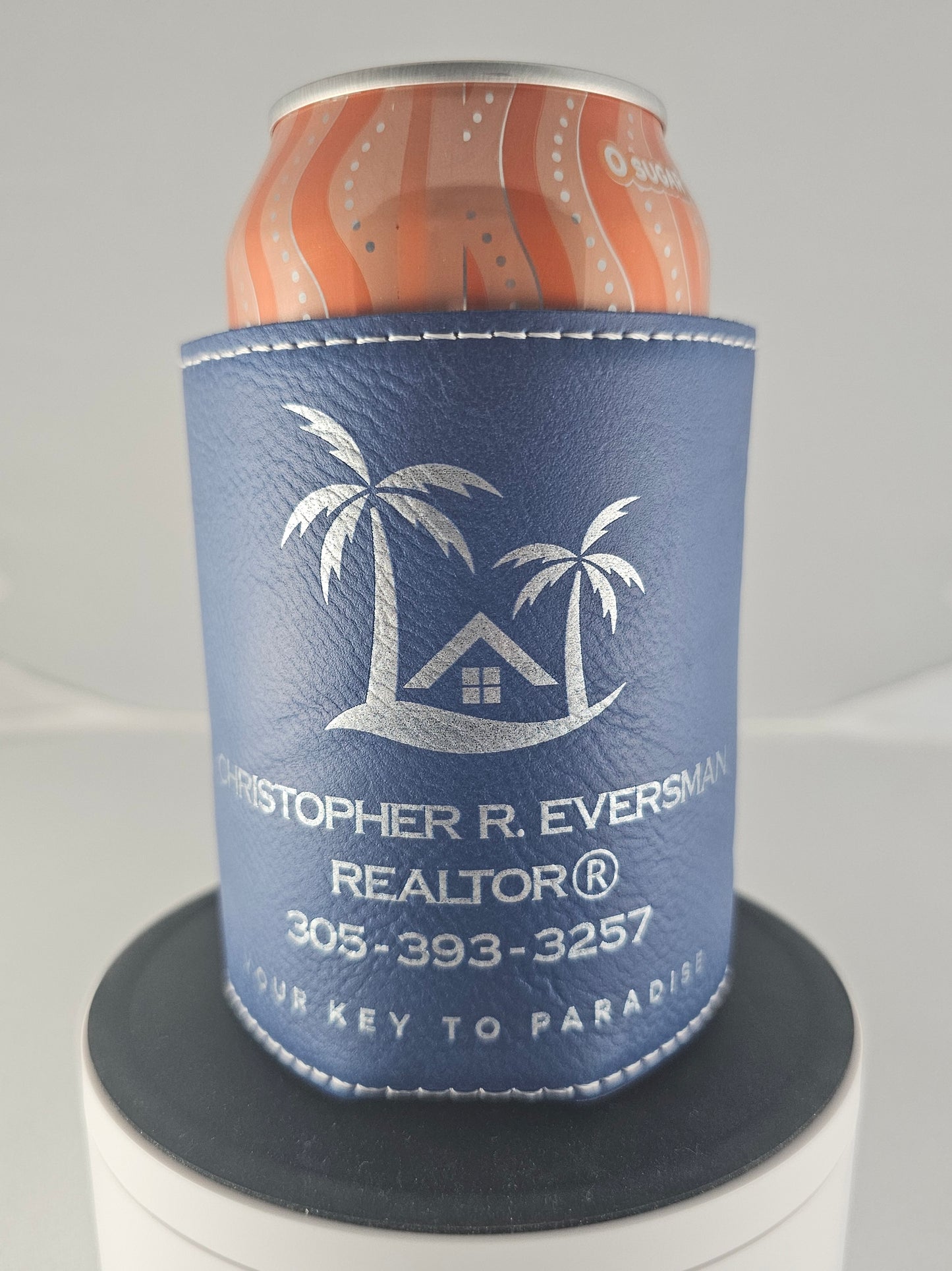 Custom Laser Engraved Leatherette Can Koozie – 12 oz