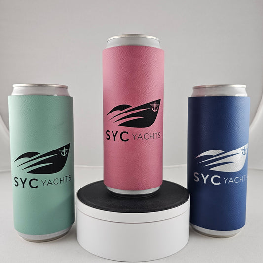 Custom Laser Engraved Slim Can Leatherette Koozie