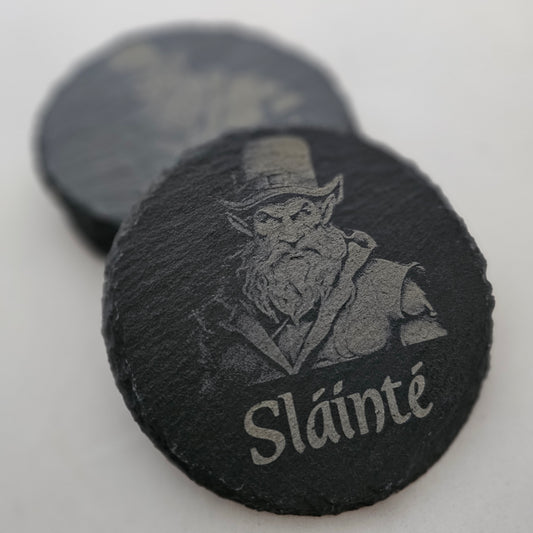 Sláinte Leprechaun: Laser-Engraved Slate Coaster